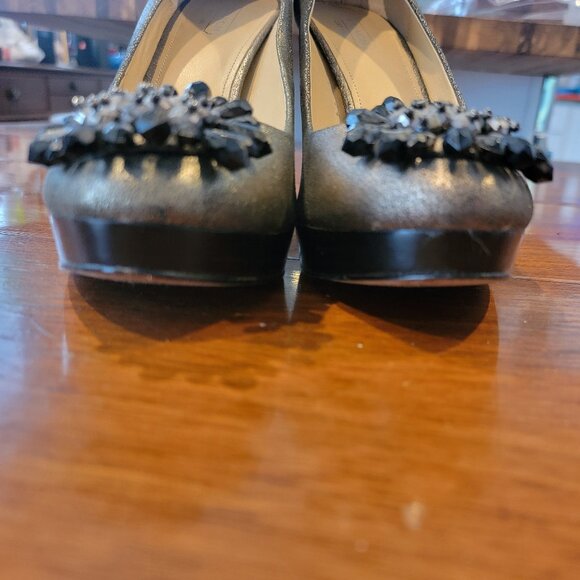 Coach Bergen Metallic Gray Pointy Toe Platform Heels with Rose Embellishment - Picture 8 of 15